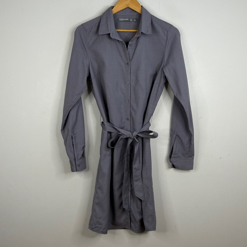Icebreaker Merino Destiny Dress Womens Large Light Gray Wool Shirtdress Travel